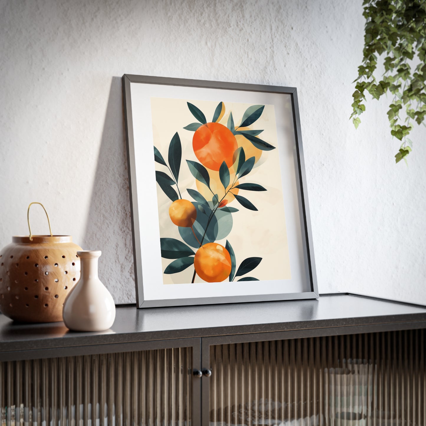 Framed Wall Art, Abstract Orange Plant, Minimalistic Art