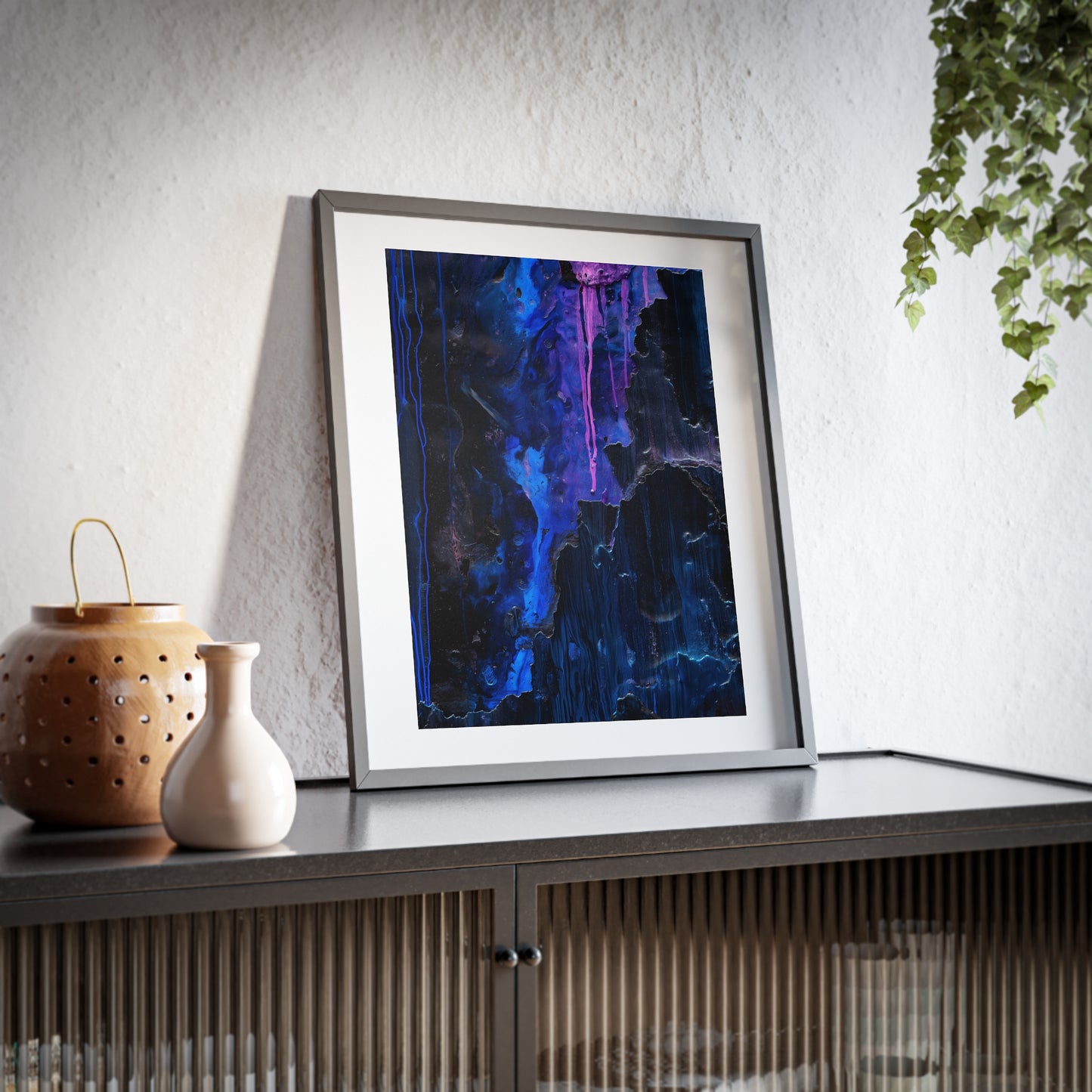 Wall Art, Abstract dripping hues of blue and pink