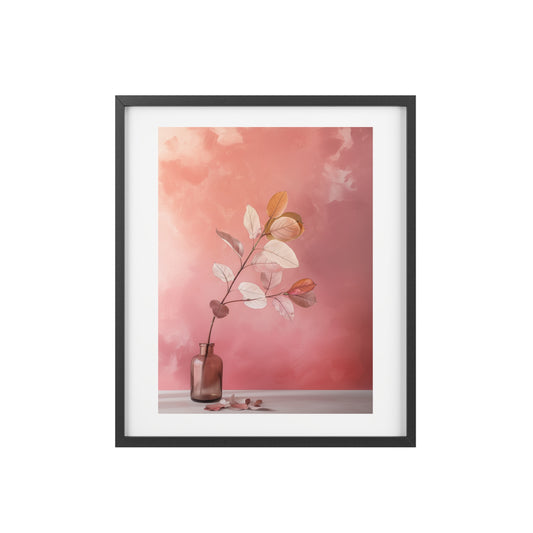 Framed Wall Art, Abstract Pink Plant, Minimalistic Art