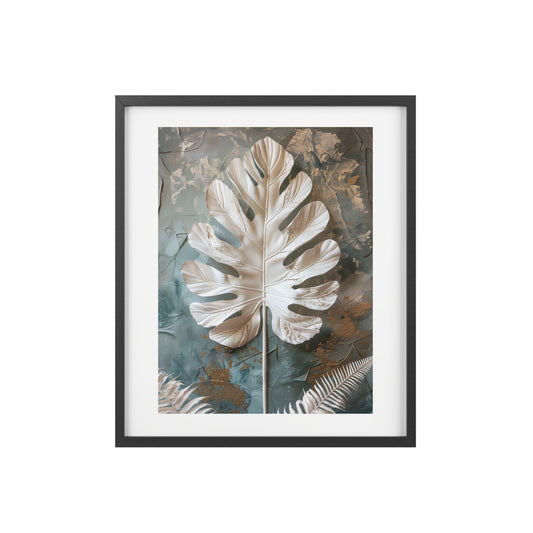 Framed Wall Art, Abstract White Leaf, Minimalistic Art