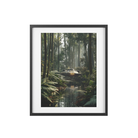 Sci-fi cinematic framed rectangular Wall art posters, Spaceship in Tropical Forest Artwork 1