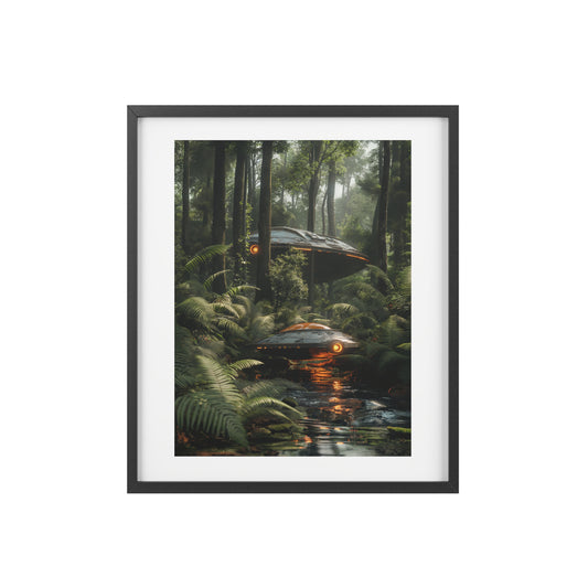 Sci-fi cinematic framed rectangular Wall art posters, Spaceship in Tropical Forest Artwork 2