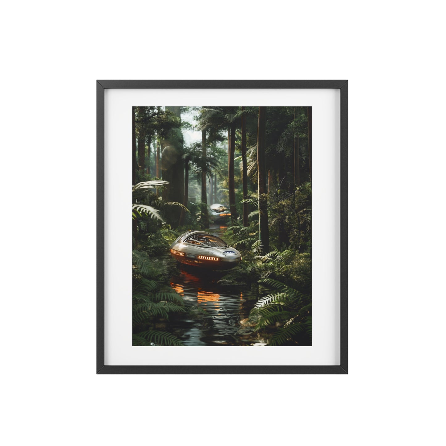 Sci-fi cinematic framed rectangular Wall art posters, Spaceship in Tropical Forest Artwork 3