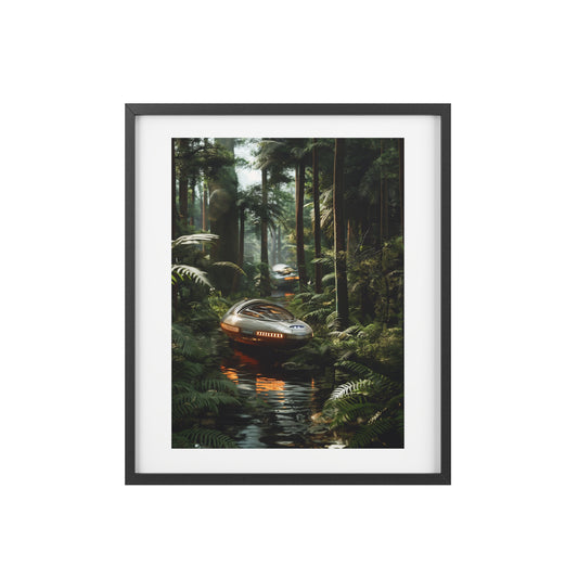 Sci-fi cinematic framed rectangular Wall art posters, Spaceship in Tropical Forest Artwork 3