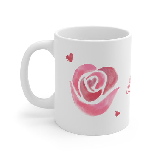Roses and Hearts Ceramic Coffee Cup, 11oz.