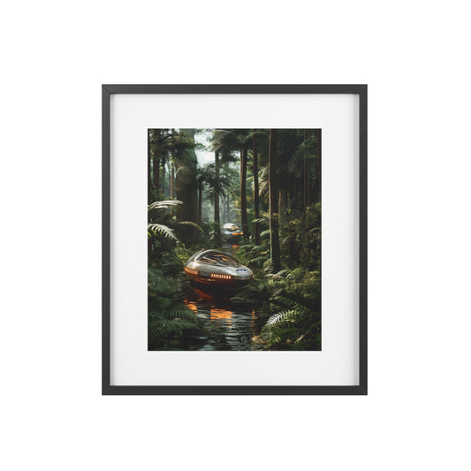 Sci-fi cinematic framed rectangular Wall art posters, Spaceship in Tropical Forest Artwork 3