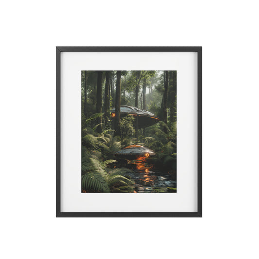 Sci-fi cinematic framed rectangular Wall art posters, Spaceship in Tropical Forest Artwork 2