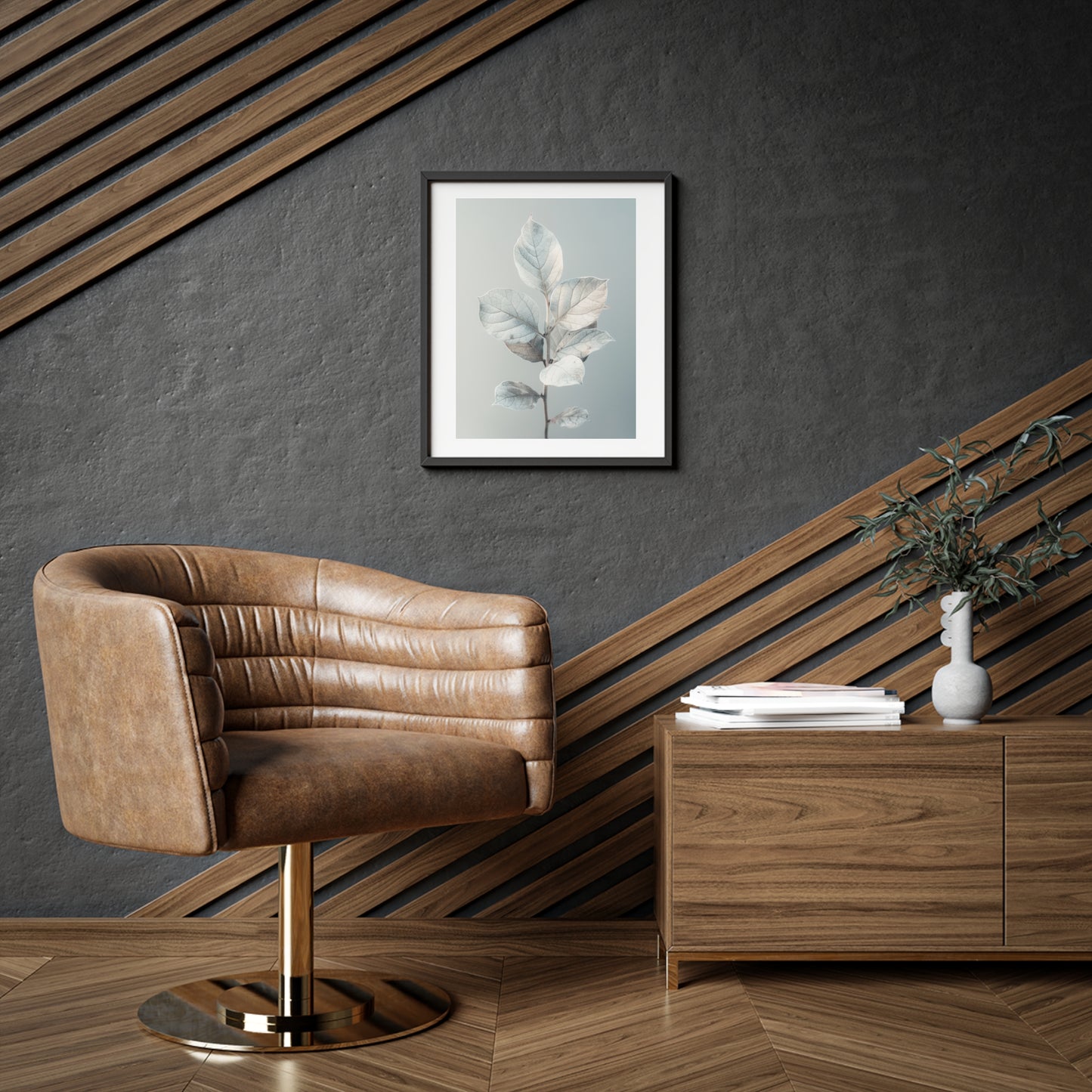 Framed Wall Art, Abstract White Plant, Minimalistic Art