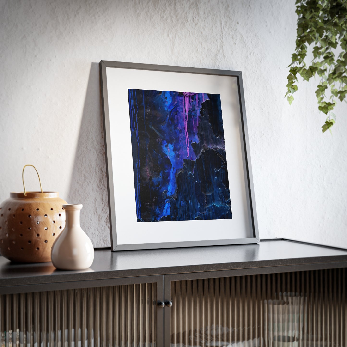 Wall Art, Abstract dripping hues of blue and pink