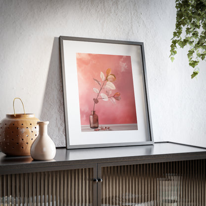 Framed Wall Art, Abstract Pink Plant, Minimalistic Art