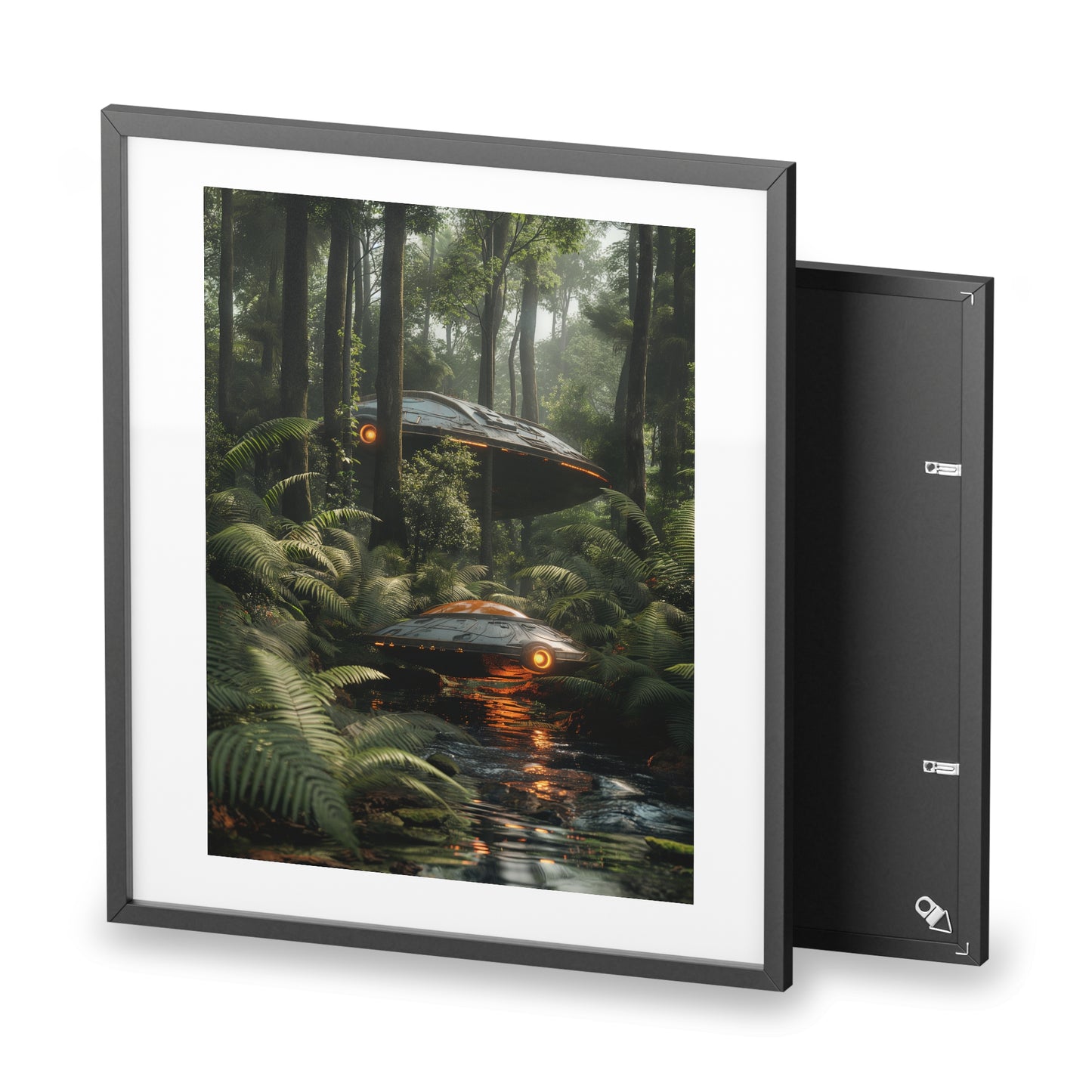 Sci-fi cinematic framed rectangular Wall art posters, Spaceship in Tropical Forest Artwork 2