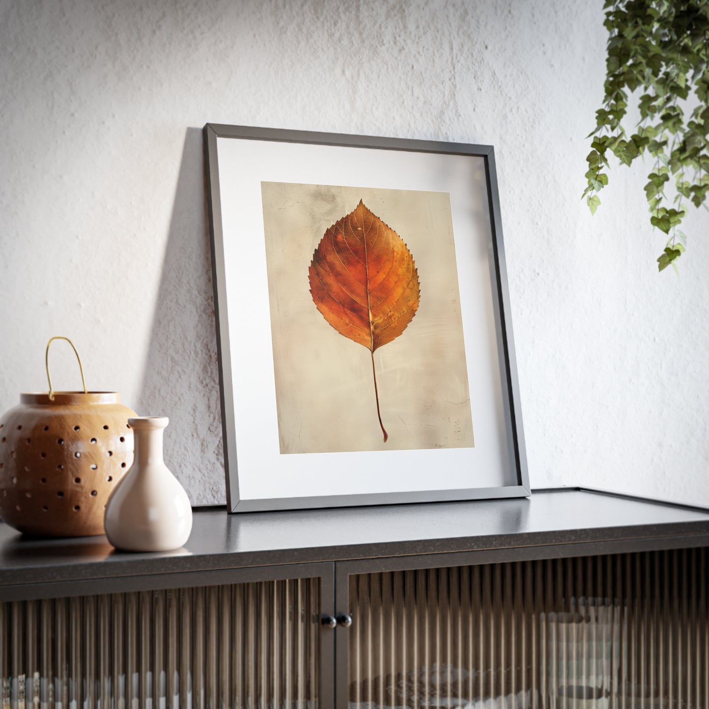 Framed Wall Art, Autumn orange Leaf, Minimalistic Art