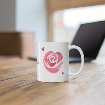 Roses and Hearts Ceramic Coffee Cup, 11oz.