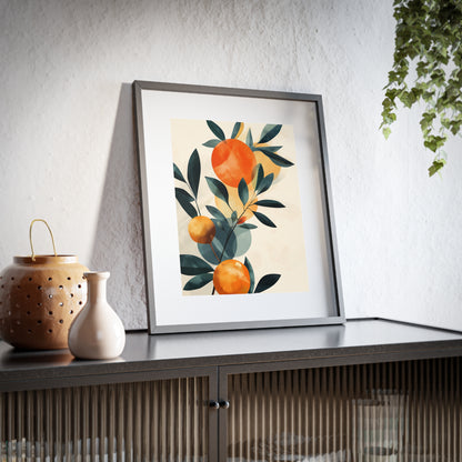 Framed Wall Art, Abstract Orange Plant, Minimalistic Art
