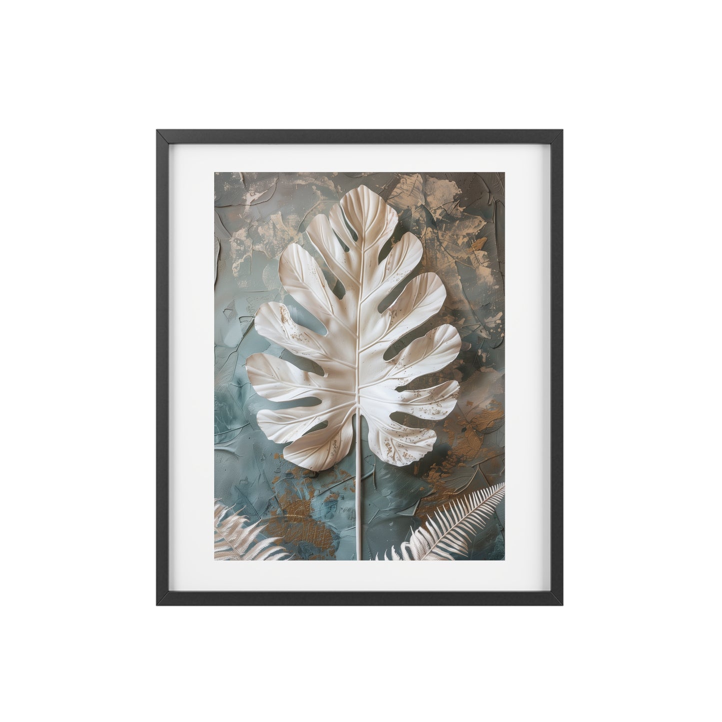 Framed Wall Art, Abstract White Leaf, Minimalistic Art
