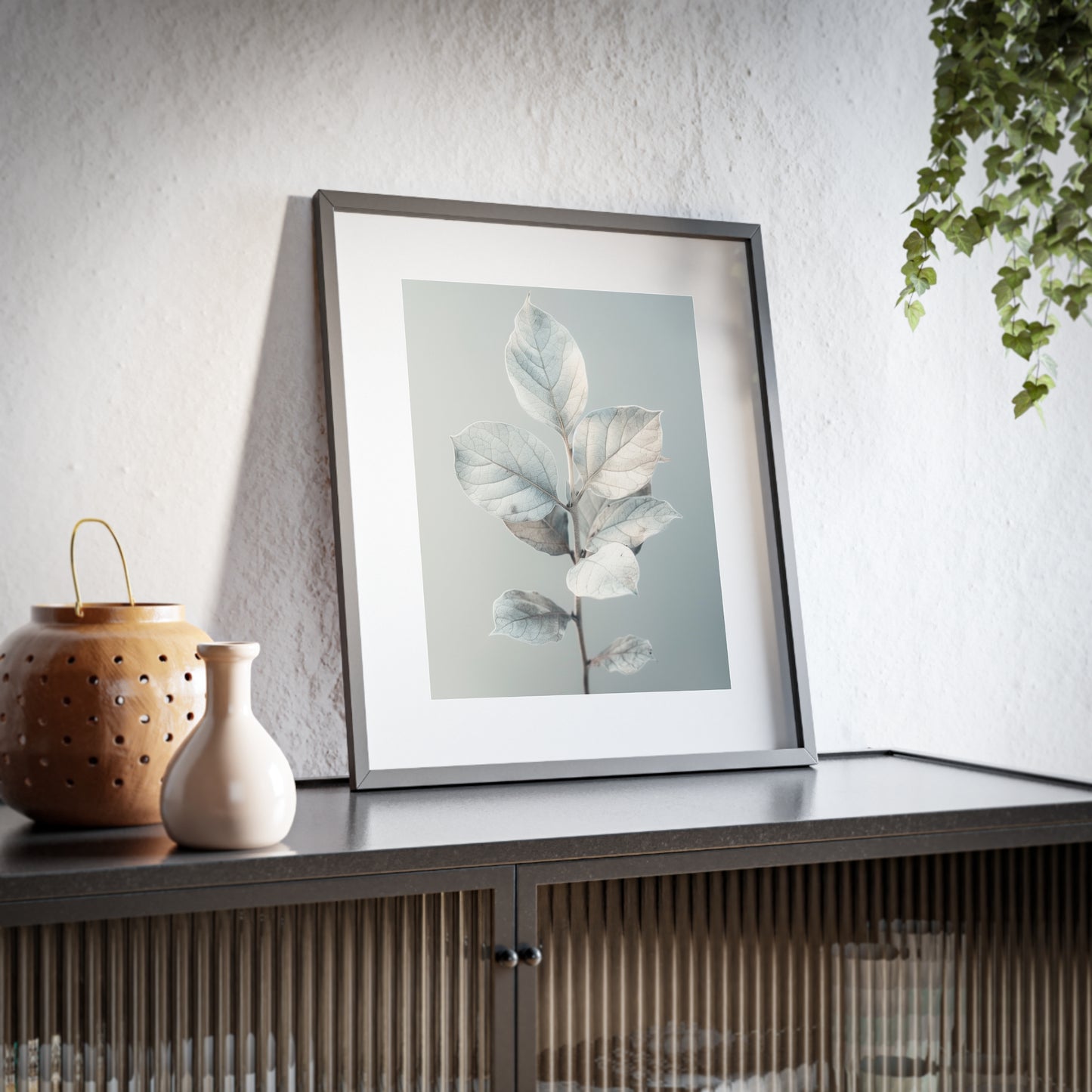 Framed Wall Art, Abstract White Plant, Minimalistic Art