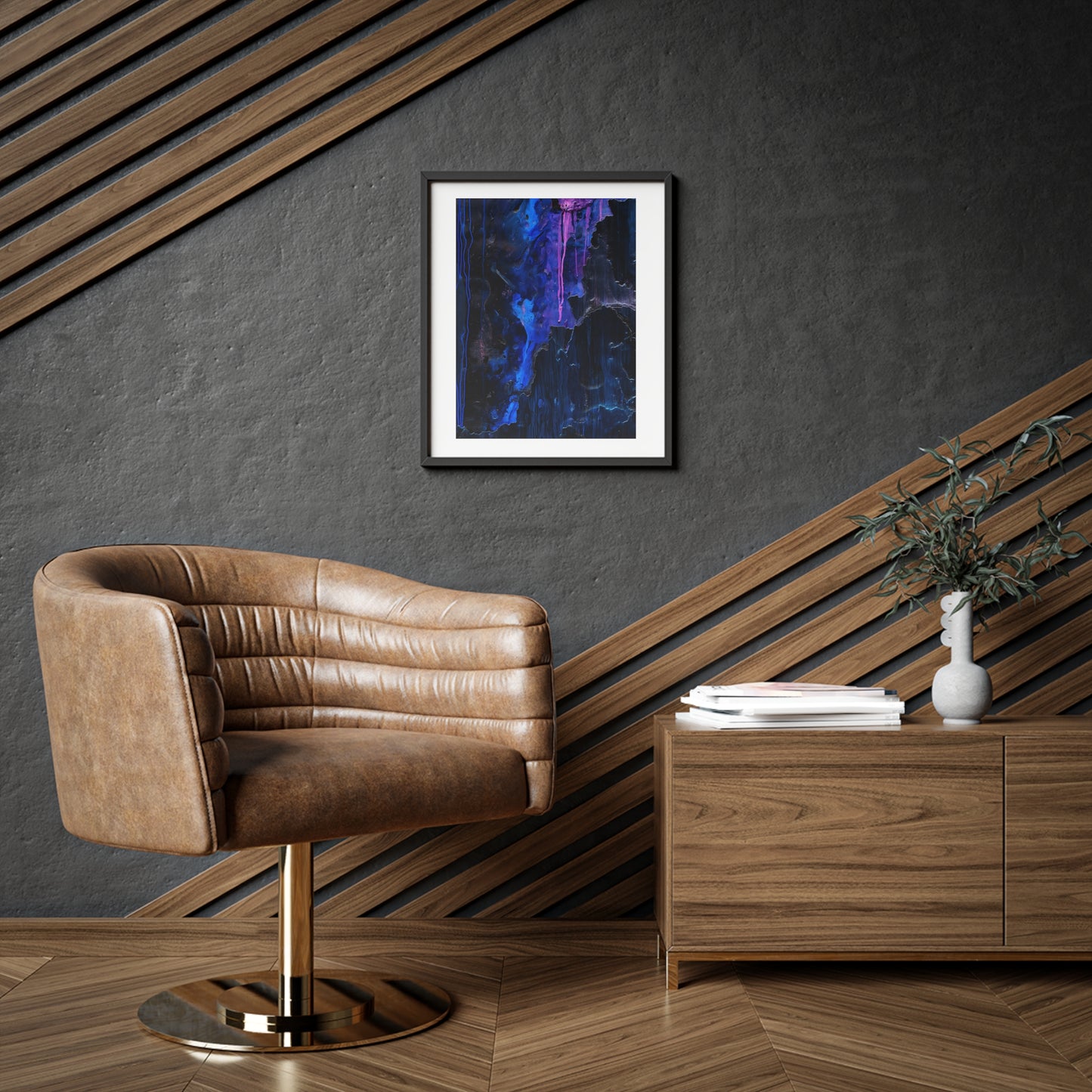 Wall Art, Abstract dripping hues of blue and pink