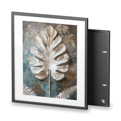 Framed Wall Art, Abstract White Leaf, Minimalistic Art