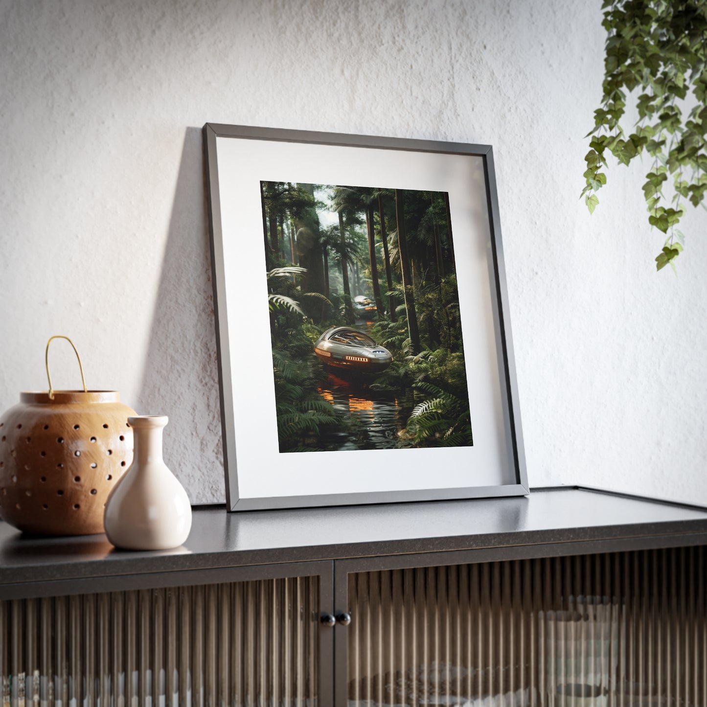 Sci-fi cinematic framed rectangular Wall art posters, Spaceship in Tropical Forest Artwork 3