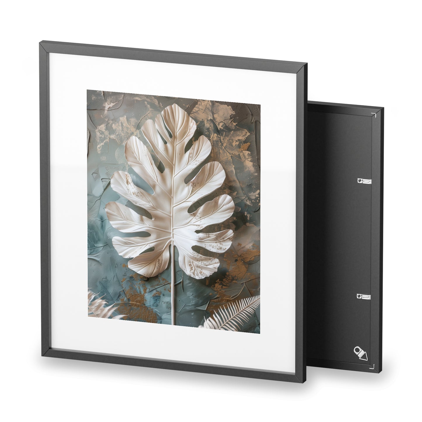 Framed Wall Art, Abstract White Leaf, Minimalistic Art