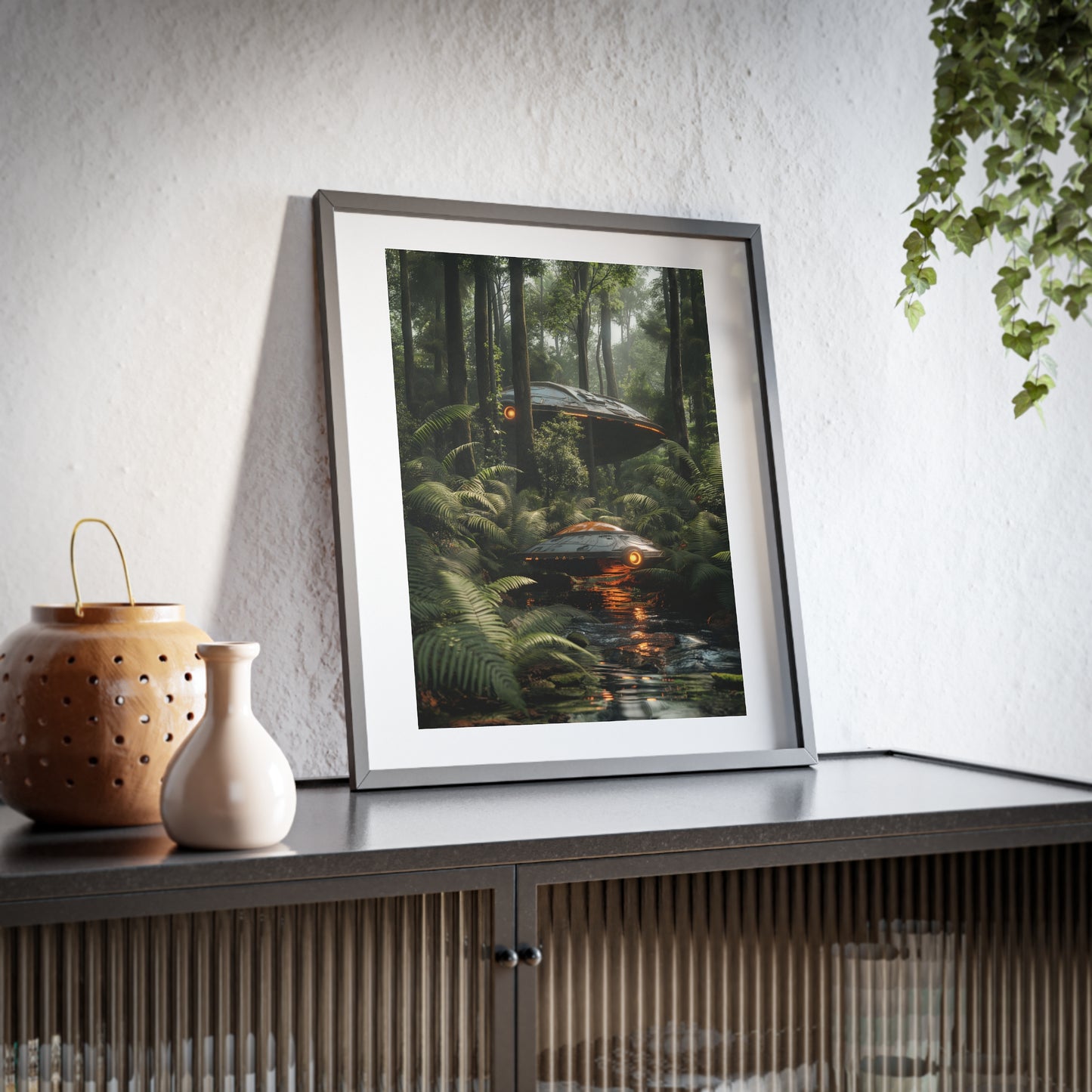 Sci-fi cinematic framed rectangular Wall art posters, Spaceship in Tropical Forest Artwork 2