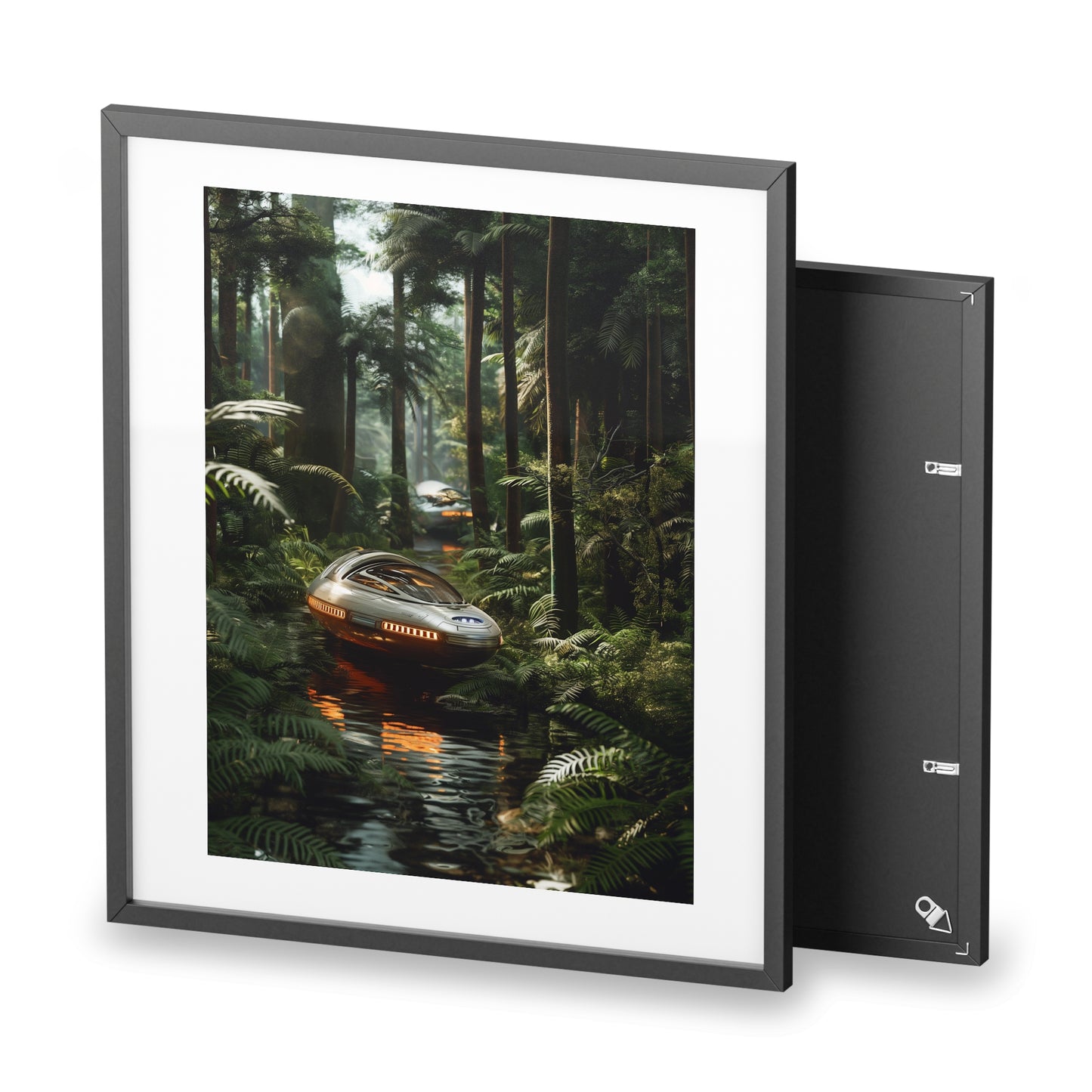 Sci-fi cinematic framed rectangular Wall art posters, Spaceship in Tropical Forest Artwork 3