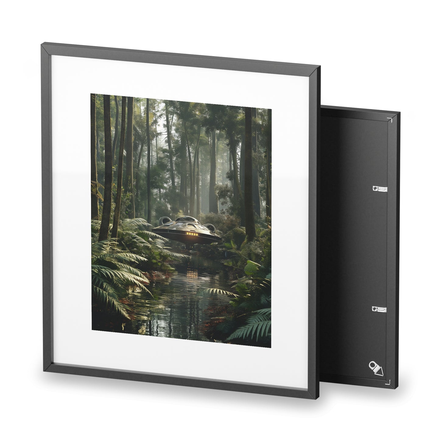 Sci-fi cinematic framed rectangular Wall art posters, Spaceship in Tropical Forest Artwork 1