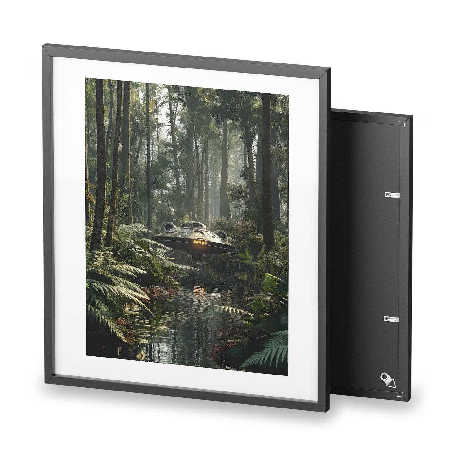 Sci-fi cinematic framed rectangular Wall art posters, Spaceship in Tropical Forest Artwork 1