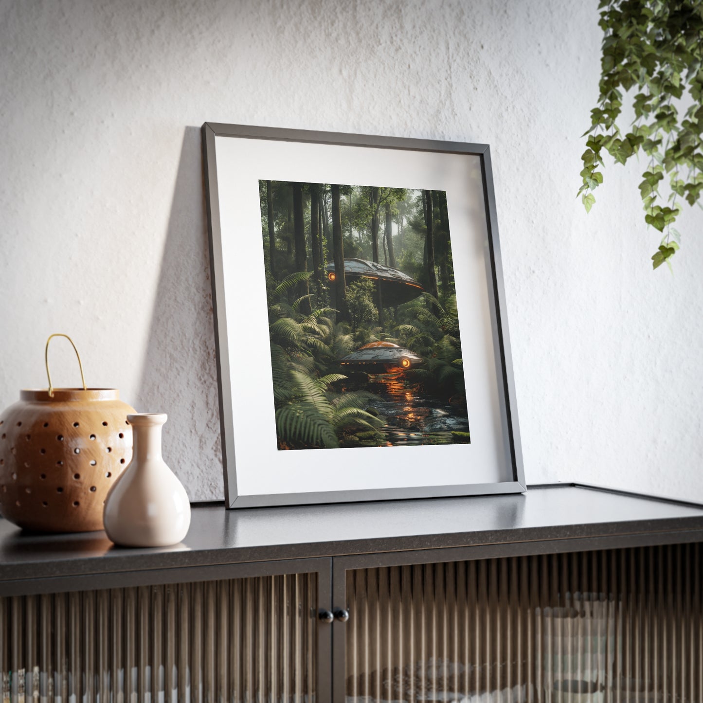 Sci-fi cinematic framed rectangular Wall art posters, Spaceship in Tropical Forest Artwork 2