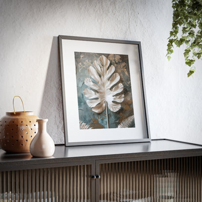 Framed Wall Art, Abstract White Leaf, Minimalistic Art